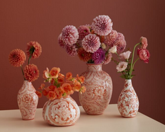 Coral chinioserie vases